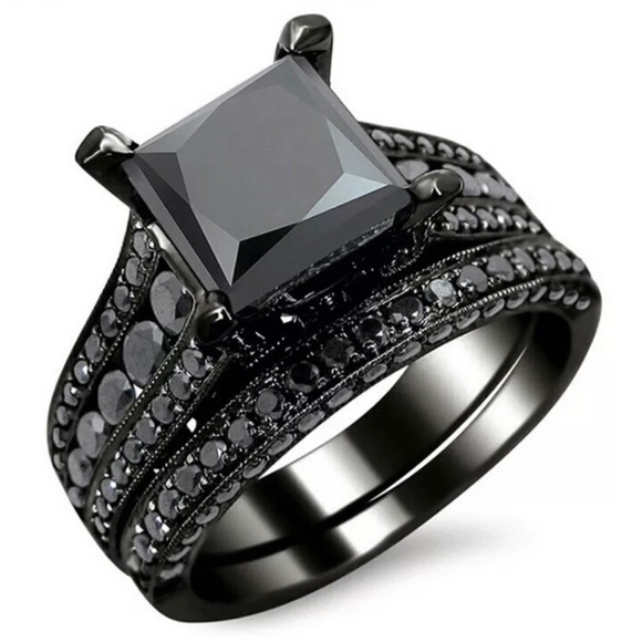 Jewelry - Black Sapphire Princess Cut 925 Sterling Silver